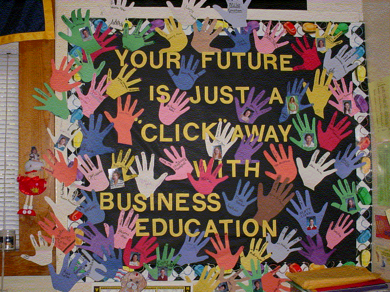  away with business education a bulletin board with lots of hands!